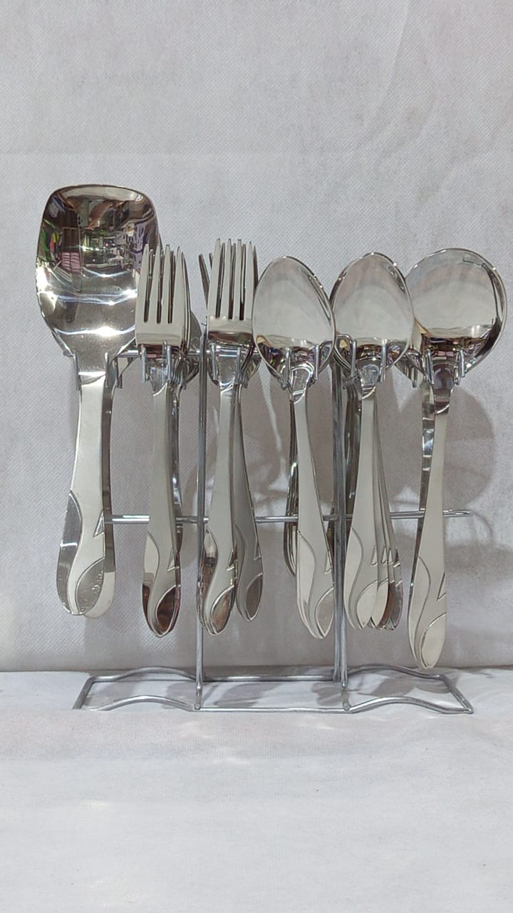 37-Piece Silver Spoon & Fork Set with Stand