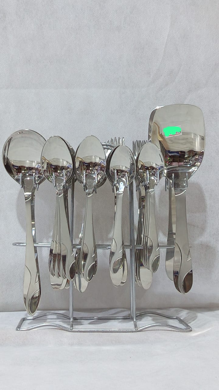 37-Piece Silver Spoon & Fork Set with Stand