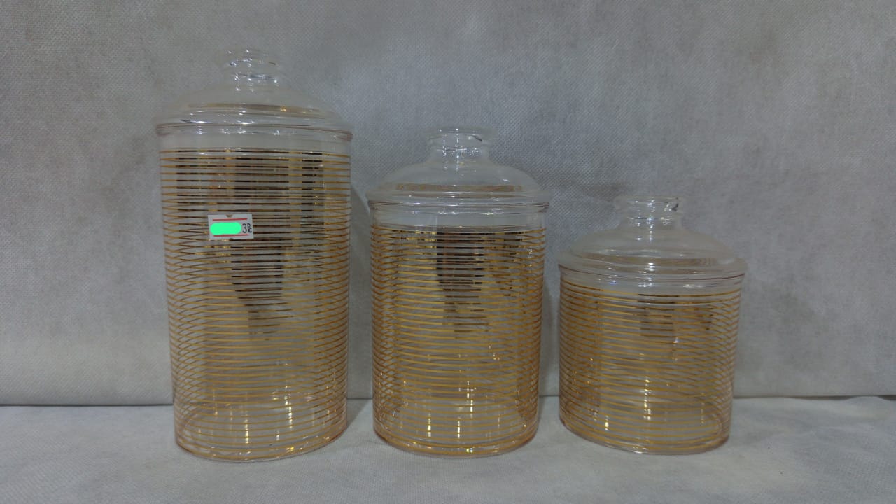 Premium Golden Striped Plastic Storage Jar Set (3 Pieces) – Airtight Kitchen Containers