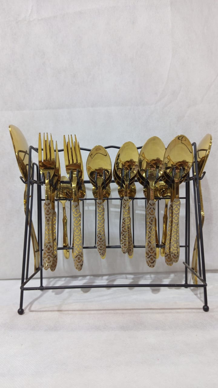 29-Piece Golden Spoon & Fork Set with Stand