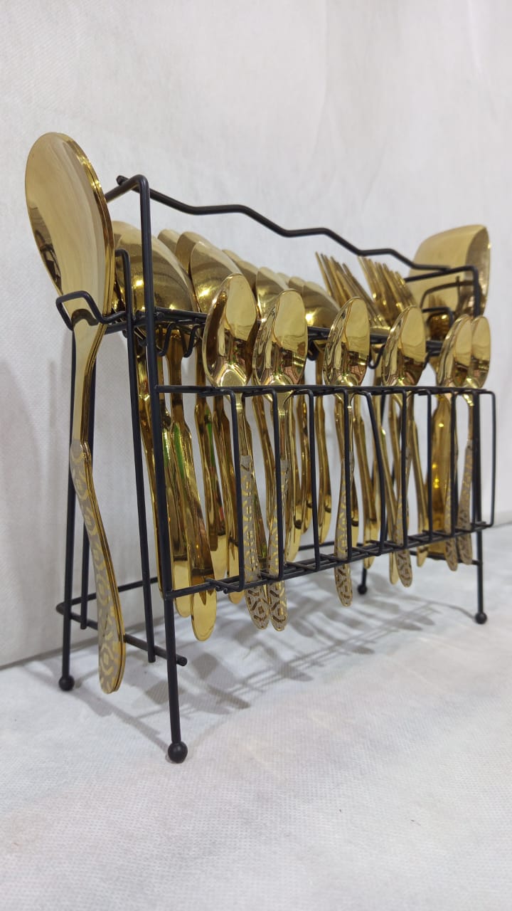 29-Piece Golden Spoon & Fork Set with Stand