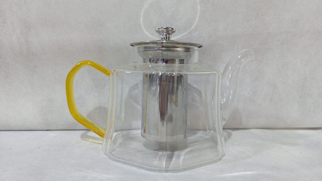 Elegant Glass Teapot with Stainless Steel Infuser & Yellow Handle