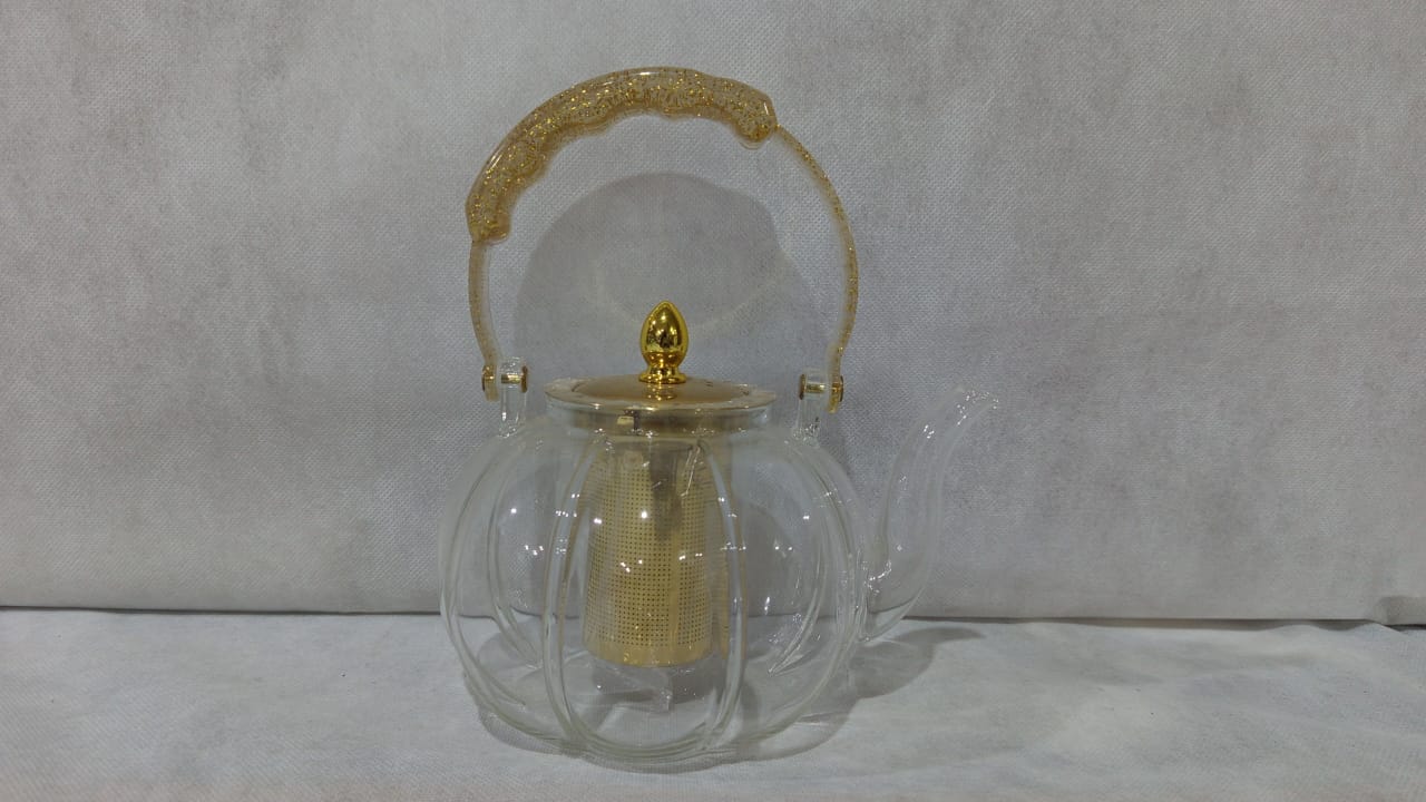 Luxury Glass Teapot with Golden Infuser & Decorative Handle
