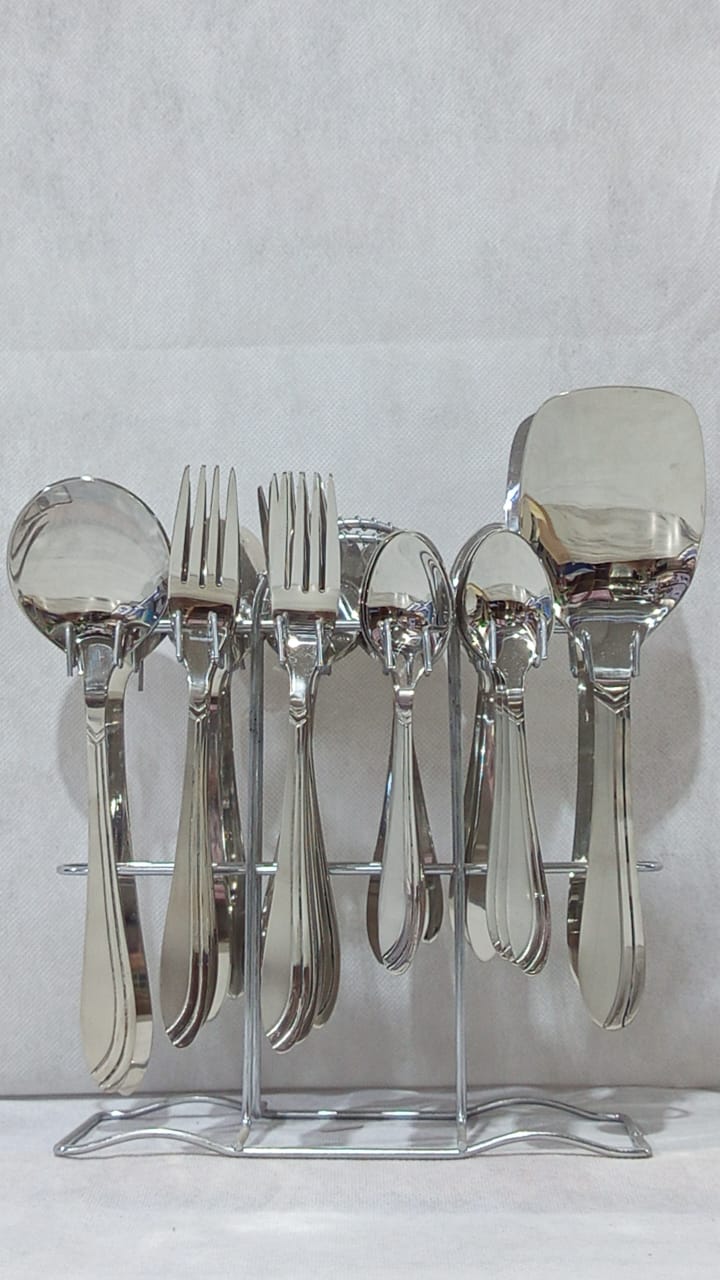 37-Piece Silver Spoon & Fork Set with Stand