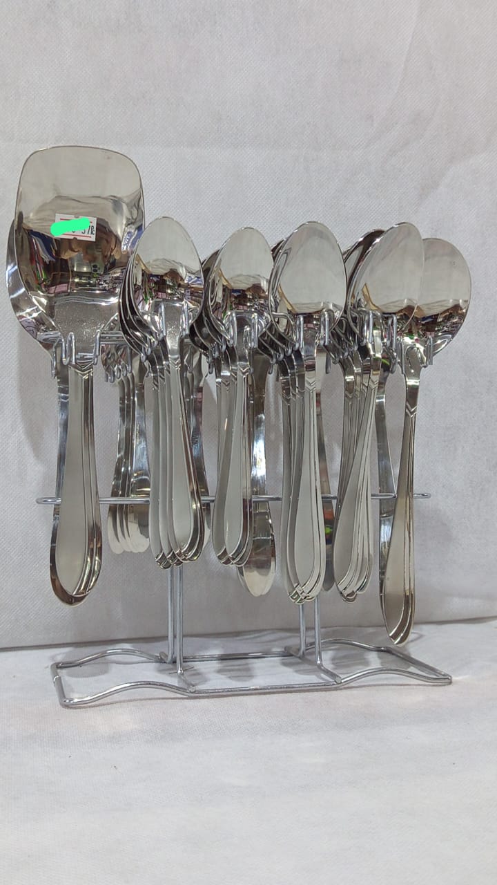 37-Piece Silver Spoon & Fork Set with Stand